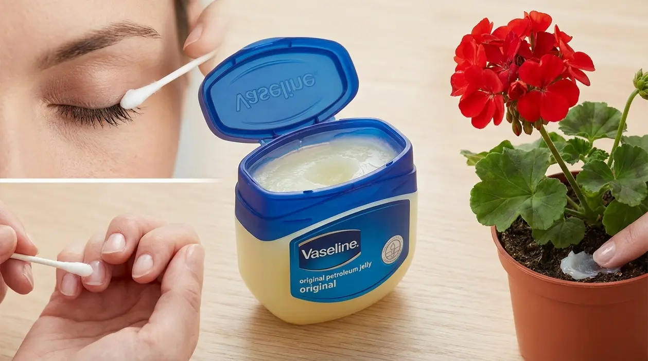 Barattolo di vaselina con applicazioni su ciglia, unghie e pianta in vaso